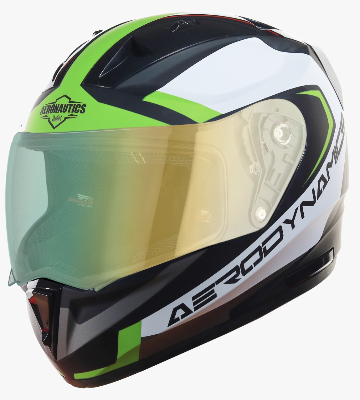 SA-1 Aerodynamics Mat Black With Y.Green(Fitted With Clear Visor Extra Green Night Vision  Visor Free)